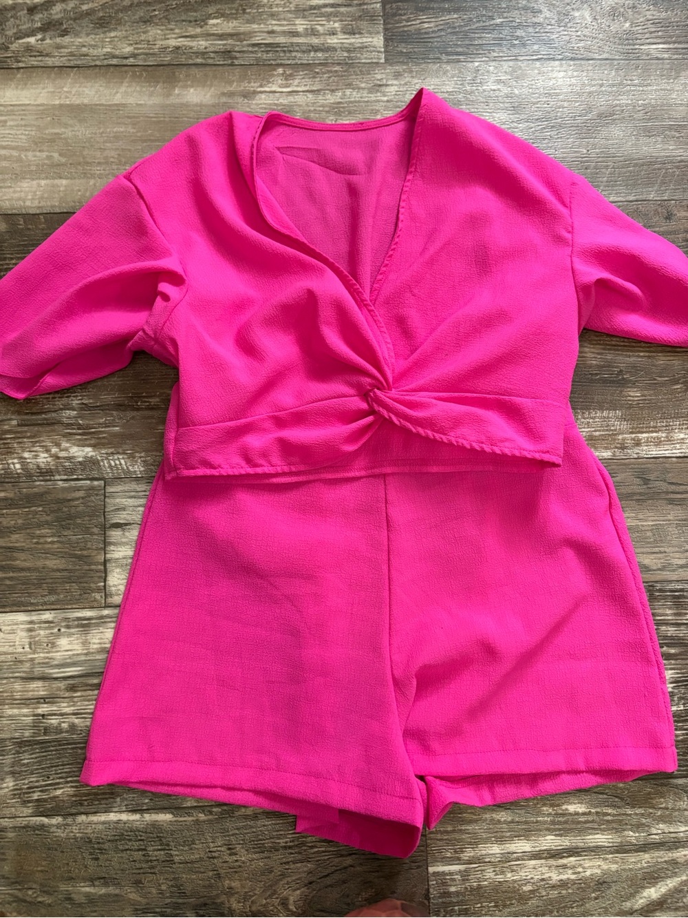 Hot Pink Twist-Front Shorts SET